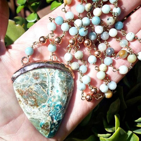 Large New Mexico Turquoise on 30 Amazonite Chain